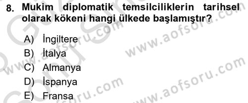 Diplomasi Tarihi Dersi 2024 - 2025 Yılı (Final) Dönem Sonu Sınav Soruları 8. Soru