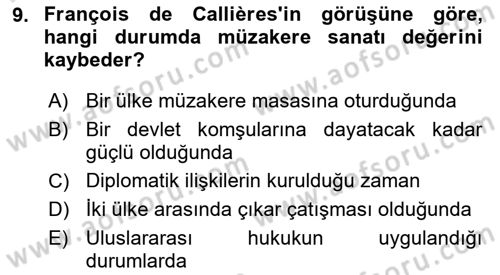 Diplomasi Tarihi Dersi 2024 - 2025 Yılı (Final) Dönem Sonu Sınav Soruları 9. Soru