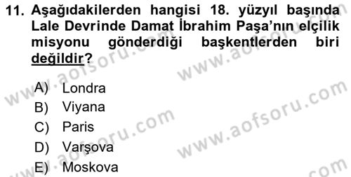 Diplomasi Tarihi Dersi 2024 - 2025 Yılı Yaz Okulu Sınav Soruları 11. Soru