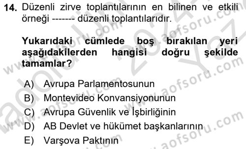 Diplomasi Tarihi Dersi 2024 - 2025 Yılı Yaz Okulu Sınav Soruları 14. Soru