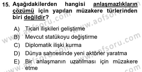 Diplomasi Tarihi Dersi 2024 - 2025 Yılı Yaz Okulu Sınav Soruları 15. Soru