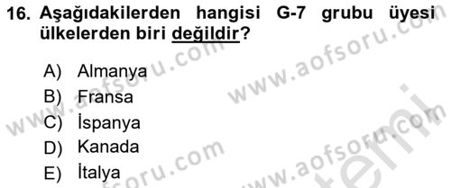 Diplomasi Tarihi Dersi 2024 - 2025 Yılı Yaz Okulu Sınav Soruları 16. Soru