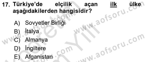 Diplomasi Tarihi Dersi 2024 - 2025 Yılı Yaz Okulu Sınav Soruları 17. Soru