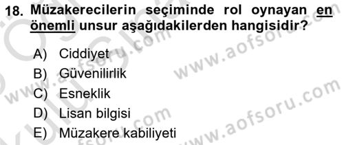 Diplomasi Tarihi Dersi 2024 - 2025 Yılı Yaz Okulu Sınav Soruları 18. Soru