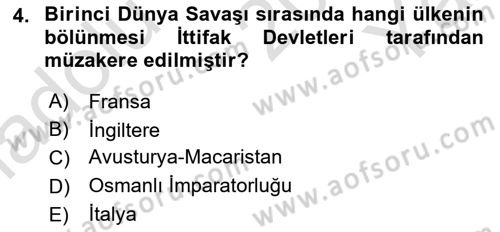 Diplomasi Tarihi Dersi 2024 - 2025 Yılı Yaz Okulu Sınav Soruları 4. Soru