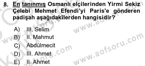 Diplomasi Tarihi Dersi 2024 - 2025 Yılı Yaz Okulu Sınav Soruları 8. Soru