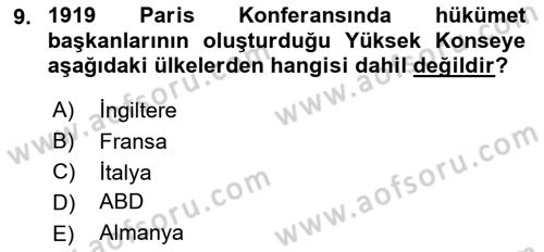 Diplomasi Tarihi Dersi 2024 - 2025 Yılı Yaz Okulu Sınav Soruları 9. Soru