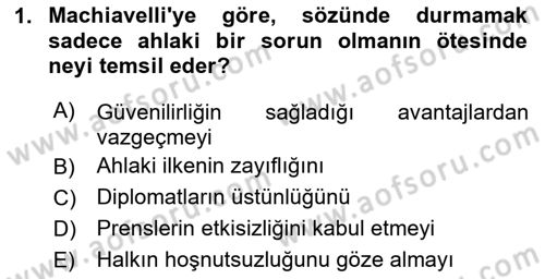 Diplomasi Tarihi Dersi 2025 - 2026 Yılı (Vize) Ara Sınav Soruları 1. Soru