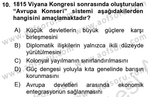 Diplomasi Tarihi Dersi 2025 - 2026 Yılı (Vize) Ara Sınav Soruları 10. Soru
