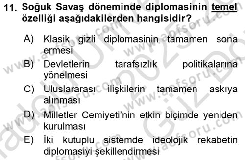 Diplomasi Tarihi Dersi 2025 - 2026 Yılı (Vize) Ara Sınav Soruları 11. Soru