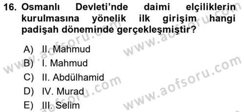 Diplomasi Tarihi Dersi 2025 - 2026 Yılı (Vize) Ara Sınav Soruları 16. Soru