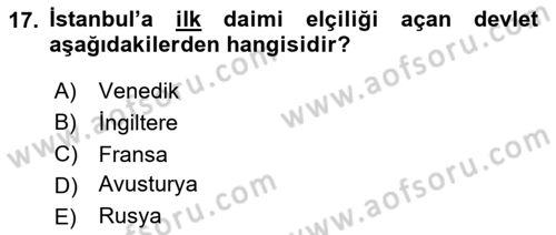 Diplomasi Tarihi Dersi 2025 - 2026 Yılı (Vize) Ara Sınav Soruları 17. Soru
