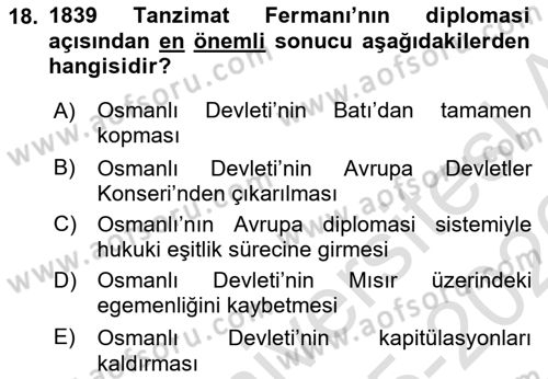 Diplomasi Tarihi Dersi 2025 - 2026 Yılı (Vize) Ara Sınav Soruları 18. Soru