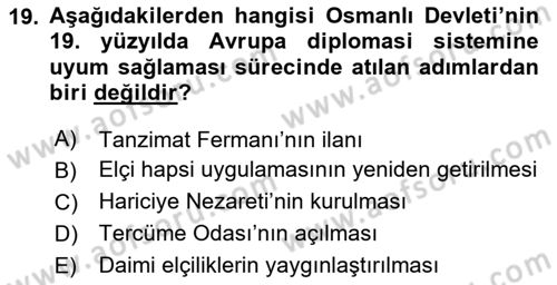 Diplomasi Tarihi Dersi 2025 - 2026 Yılı (Vize) Ara Sınav Soruları 19. Soru