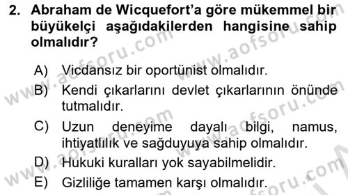 Diplomasi Tarihi Dersi 2025 - 2026 Yılı (Vize) Ara Sınav Soruları 2. Soru
