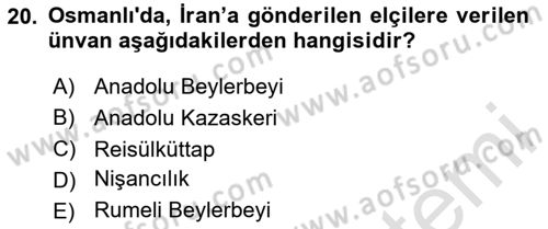 Diplomasi Tarihi Dersi 2025 - 2026 Yılı (Vize) Ara Sınav Soruları 20. Soru