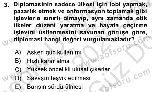 Diplomasi Tarihi Dersi 2025 - 2026 Yılı (Vize) Ara Sınav Soruları 3. Soru