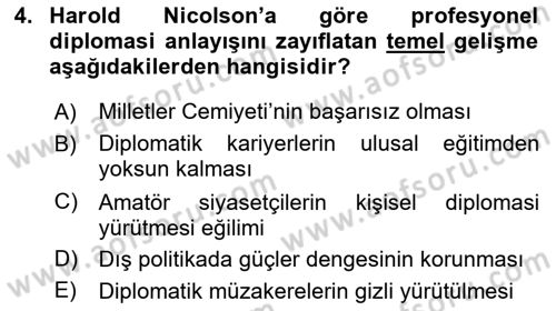 Diplomasi Tarihi Dersi 2025 - 2026 Yılı (Vize) Ara Sınav Soruları 4. Soru