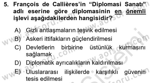 Diplomasi Tarihi Dersi 2025 - 2026 Yılı (Vize) Ara Sınav Soruları 5. Soru