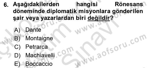 Diplomasi Tarihi Dersi 2025 - 2026 Yılı (Vize) Ara Sınav Soruları 6. Soru