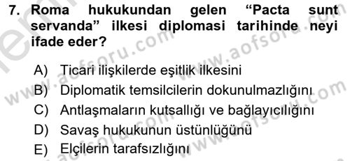 Diplomasi Tarihi Dersi 2025 - 2026 Yılı (Vize) Ara Sınav Soruları 7. Soru