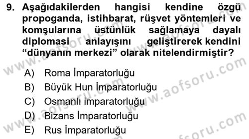 Diplomasi Tarihi Dersi 2025 - 2026 Yılı (Vize) Ara Sınav Soruları 9. Soru