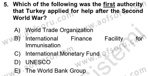Turkish Economy Dersi 2021 - 2022 Yılı (Vize) Ara Sınav Soruları 5. Soru