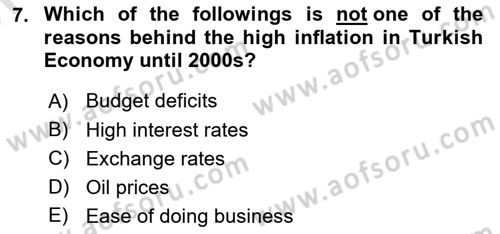 Turkish Economy Dersi 2021 - 2022 Yılı (Vize) Ara Sınav Soruları 7. Soru