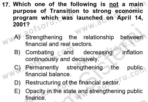 Turkish Economy Dersi 2021 - 2022 Yılı Yaz Okulu Sınav Soruları 17. Soru