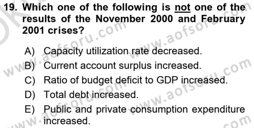 Turkish Economy Dersi 2021 - 2022 Yılı Yaz Okulu Sınav Soruları 19. Soru