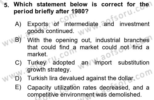 Turkish Economy Dersi 2021 - 2022 Yılı Yaz Okulu Sınav Soruları 5. Soru