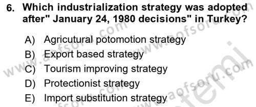 Turkish Economy Dersi 2021 - 2022 Yılı Yaz Okulu Sınav Soruları 6. Soru