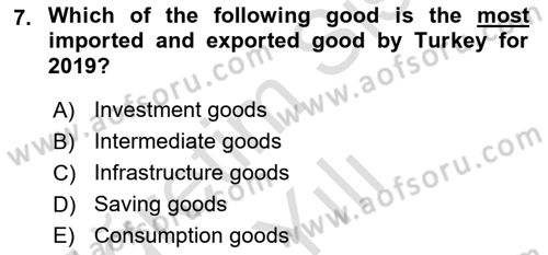 Turkish Economy Dersi 2021 - 2022 Yılı Yaz Okulu Sınav Soruları 7. Soru