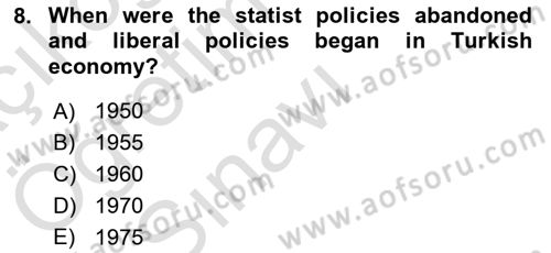 Turkish Economy Dersi 2021 - 2022 Yılı Yaz Okulu Sınav Soruları 8. Soru