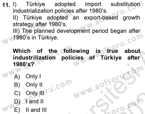 Turkish Economy Dersi 2022 - 2023 Yılı Yaz Okulu Sınav Soruları 11. Soru
