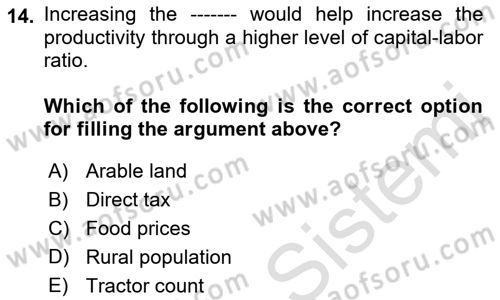 Turkish Economy Dersi 2022 - 2023 Yılı Yaz Okulu Sınav Soruları 14. Soru