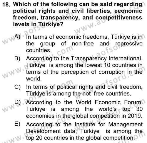 Turkish Economy Dersi 2022 - 2023 Yılı Yaz Okulu Sınav Soruları 18. Soru