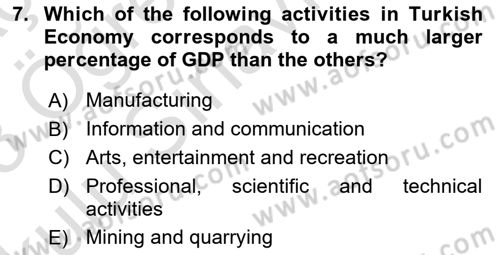 Turkish Economy Dersi 2022 - 2023 Yılı Yaz Okulu Sınav Soruları 7. Soru
