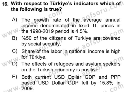 Turkish Economy Dersi 2023 - 2024 Yılı (Vize) Ara Sınav Soruları 16. Soru
