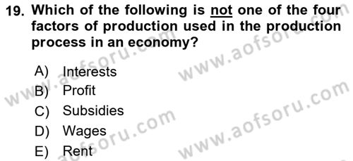 Turkish Economy Dersi 2023 - 2024 Yılı (Vize) Ara Sınav Soruları 19. Soru