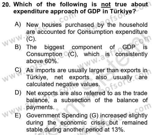 Turkish Economy Dersi 2023 - 2024 Yılı (Vize) Ara Sınav Soruları 20. Soru