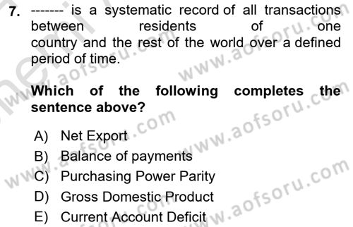 Turkish Economy Dersi 2023 - 2024 Yılı (Vize) Ara Sınav Soruları 7. Soru