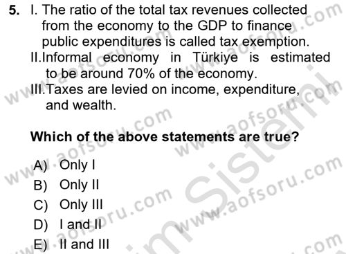 Turkish Economy Dersi 2023 - 2024 Yılı (Final) Dönem Sonu Sınav Soruları 5. Soru