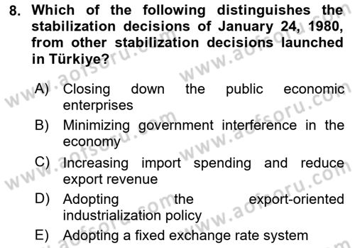 Turkish Economy Dersi 2023 - 2024 Yılı (Final) Dönem Sonu Sınav Soruları 8. Soru