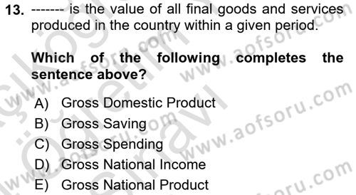 Turkish Economy Dersi 2023 - 2024 Yılı Yaz Okulu Sınav Soruları 13. Soru