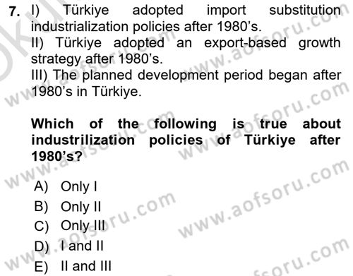 Turkish Economy Dersi 2023 - 2024 Yılı Yaz Okulu Sınav Soruları 7. Soru