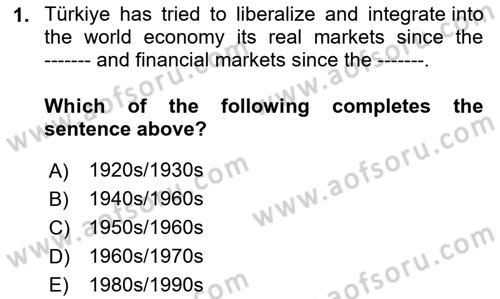 Turkish Economy Dersi 2024 - 2025 Yılı (Vize) Ara Sınav Soruları 1. Soru