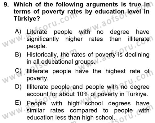 Turkish Economy Dersi 2024 - 2025 Yılı (Vize) Ara Sınav Soruları 9. Soru