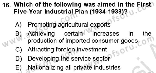 Turkish Economy Dersi 2024 - 2025 Yılı (Final) Dönem Sonu Sınav Soruları 16. Soru
