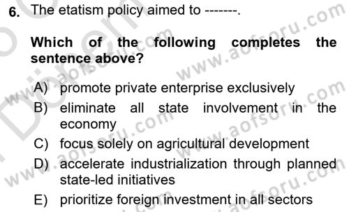 Turkish Economy Dersi 2024 - 2025 Yılı (Final) Dönem Sonu Sınav Soruları 6. Soru